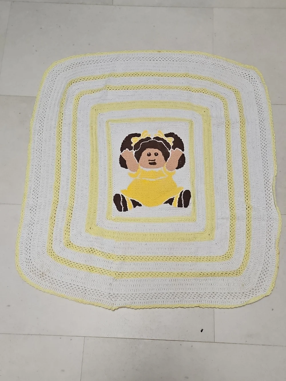 Vintage Handmade Crocheted Baby Blanket with Cabbage Patch Doll